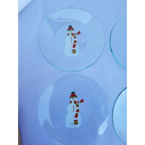 Pampered Chef Snowman Appetizer Round Dessert Plates 6 inch Diameter Set Of 4 - Picture 4 of 9